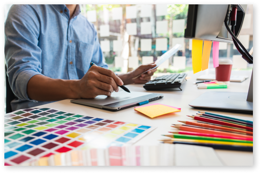 Designer using a graphics tablet